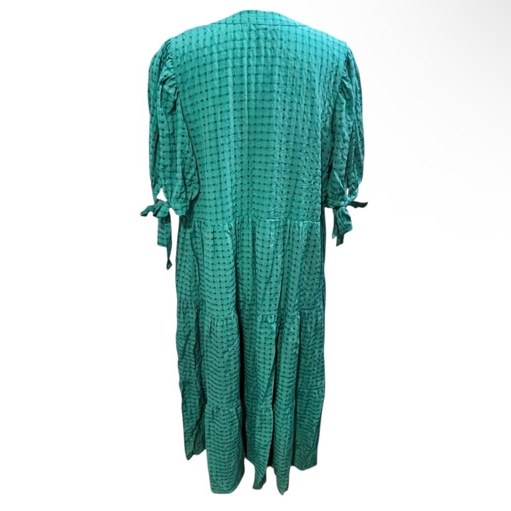 Indigo Soul Teal Tiered Boho Midi Dress XL | Prairie Cottagecore Peasant - Picture 2 of 3